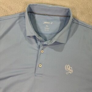 Johnnie O Polo Shirt Mens XL Blue Striped Logo Short Sleeve Performance "OS" EUC